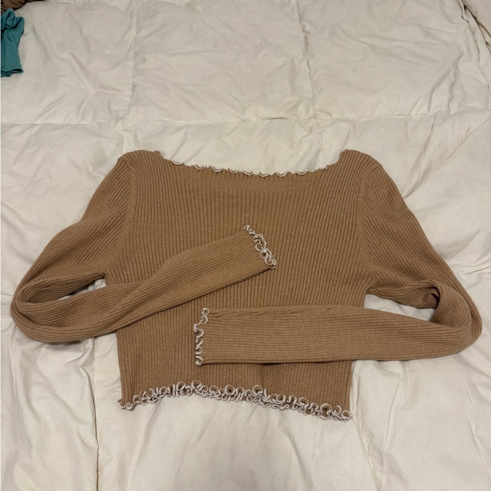 American Eagle Outfitters Tan Off-the-Shoulder Sweater